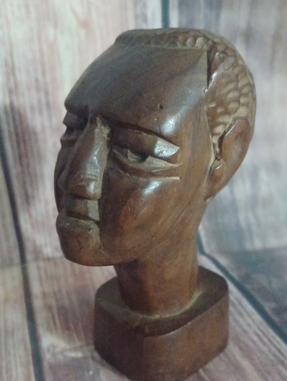 Vintage Hand Carved Wooden Head Sculpture